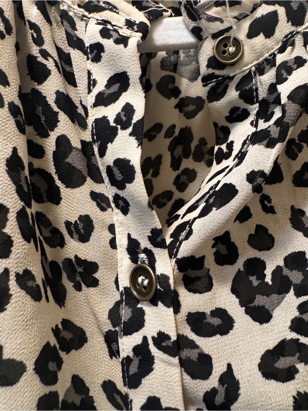 Cream and Black Leopard Print Button-Front Blouse